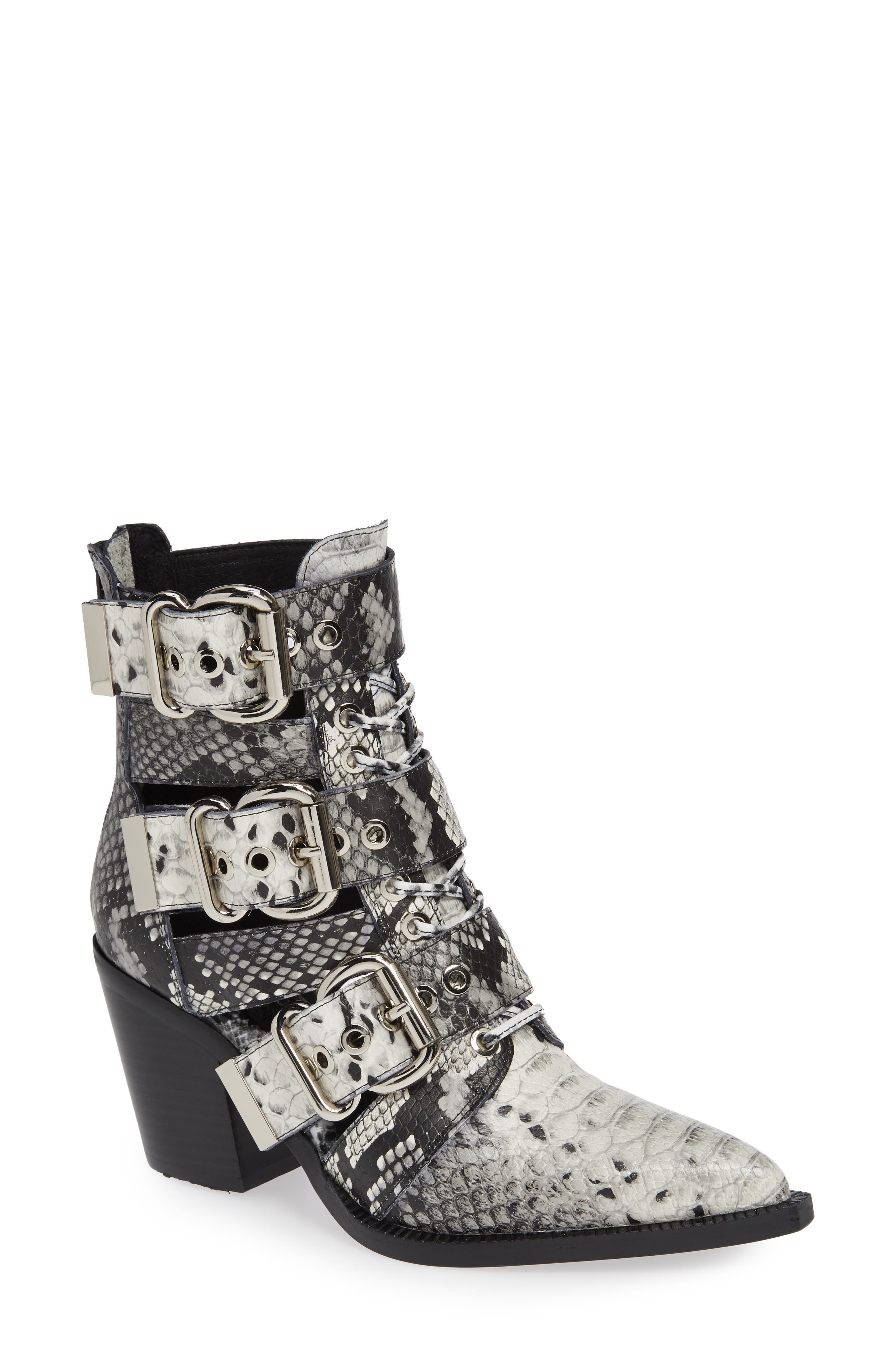 Caceres Bootie, Main, color, BLACK WHITE SNAKE PRINT