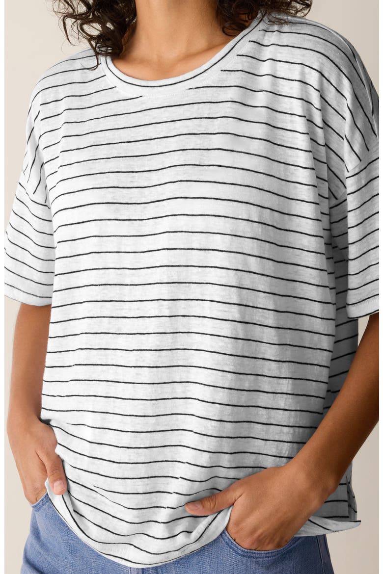 Boxy Stripe Organic Linen T-Shirt, Alternate, color, WHITE/ BLACK