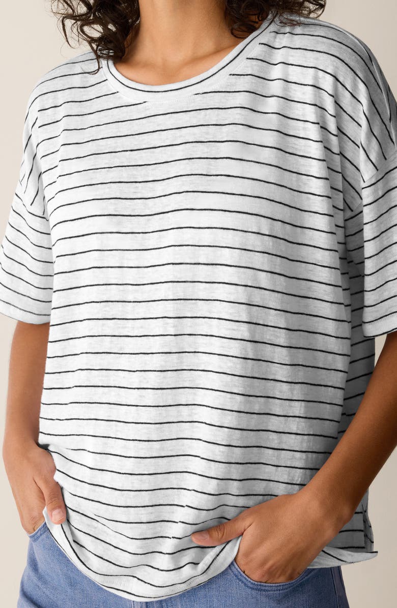 Eileen Fisher Boxy Stripe Organic Linen T-Shirt, Alternate, color, White/ Black