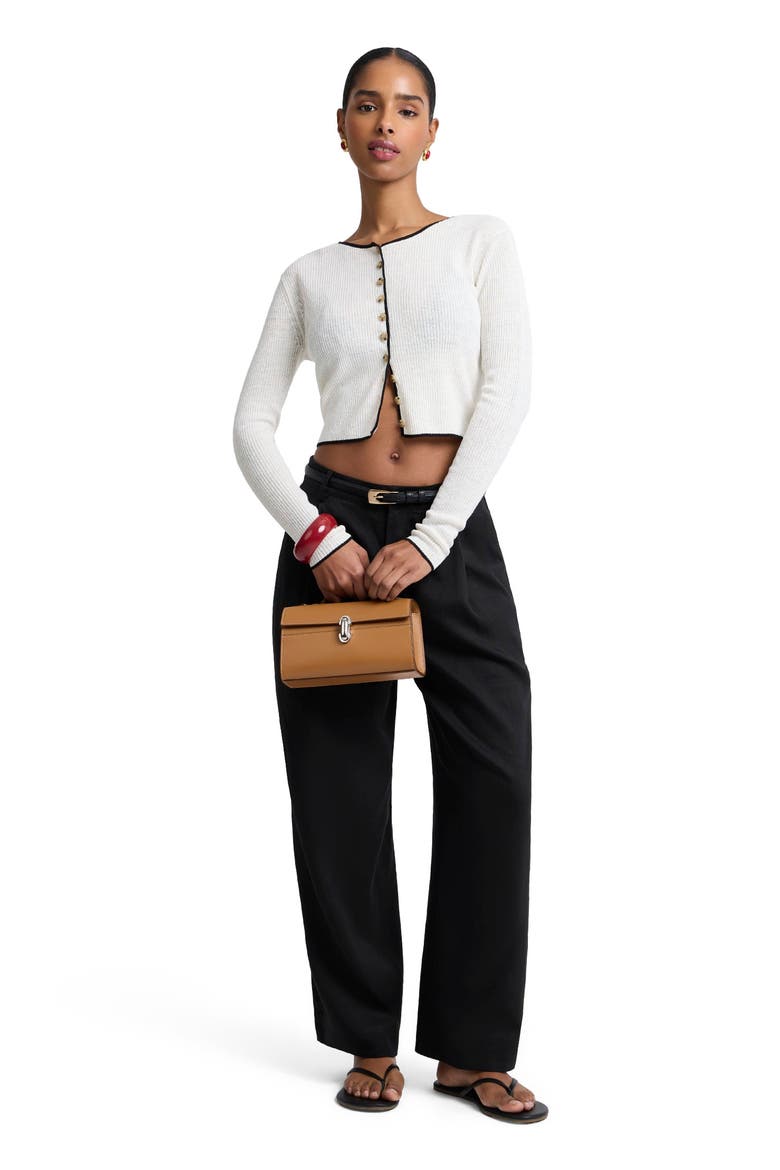 Cropped Linen Cardigan, Main, color, Egret/Black