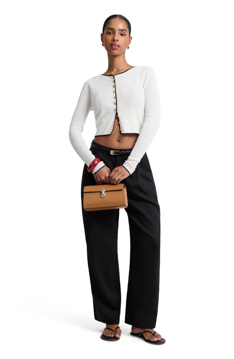 Onia Cropped Linen Cardigan, Main, color, Egret/Black