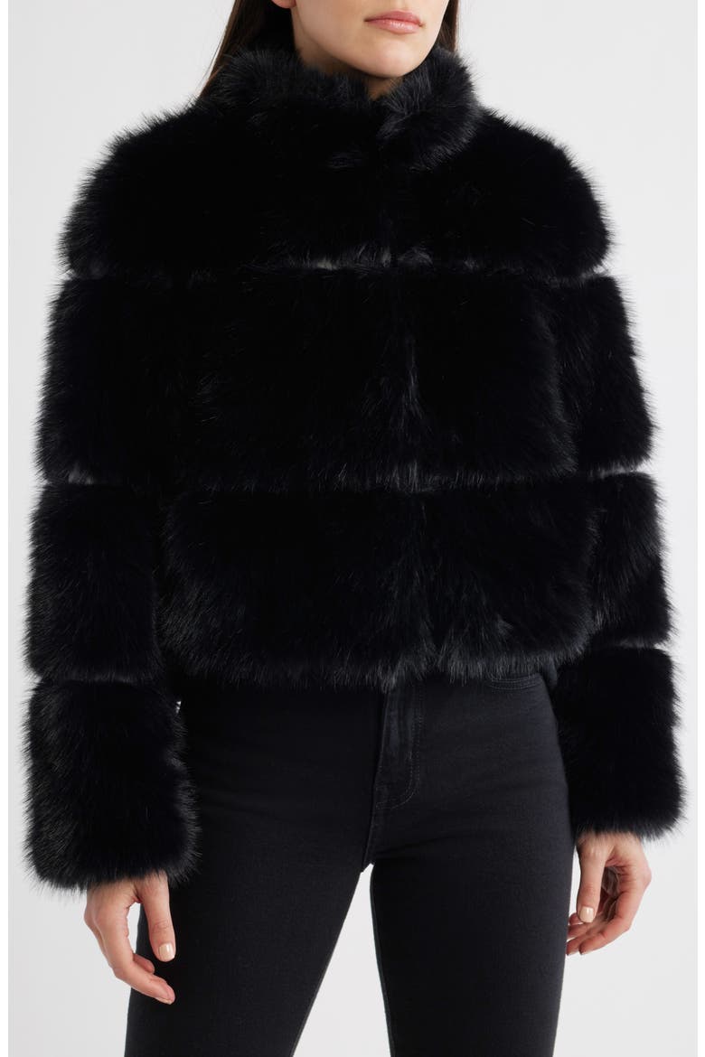 Chubby Crop Faux Fur Jacket, Alternate, color, BLACK