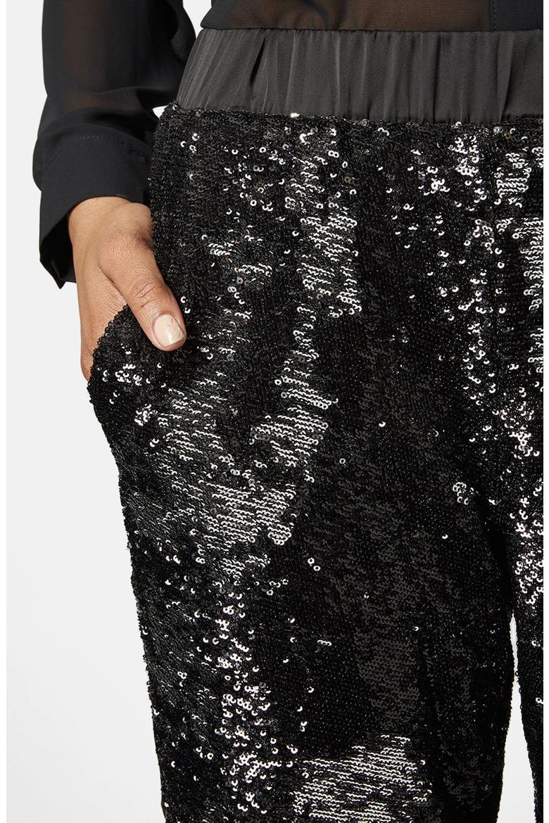 Two Tone Sequin Jogger Pants, Alternate, color, BLACK
