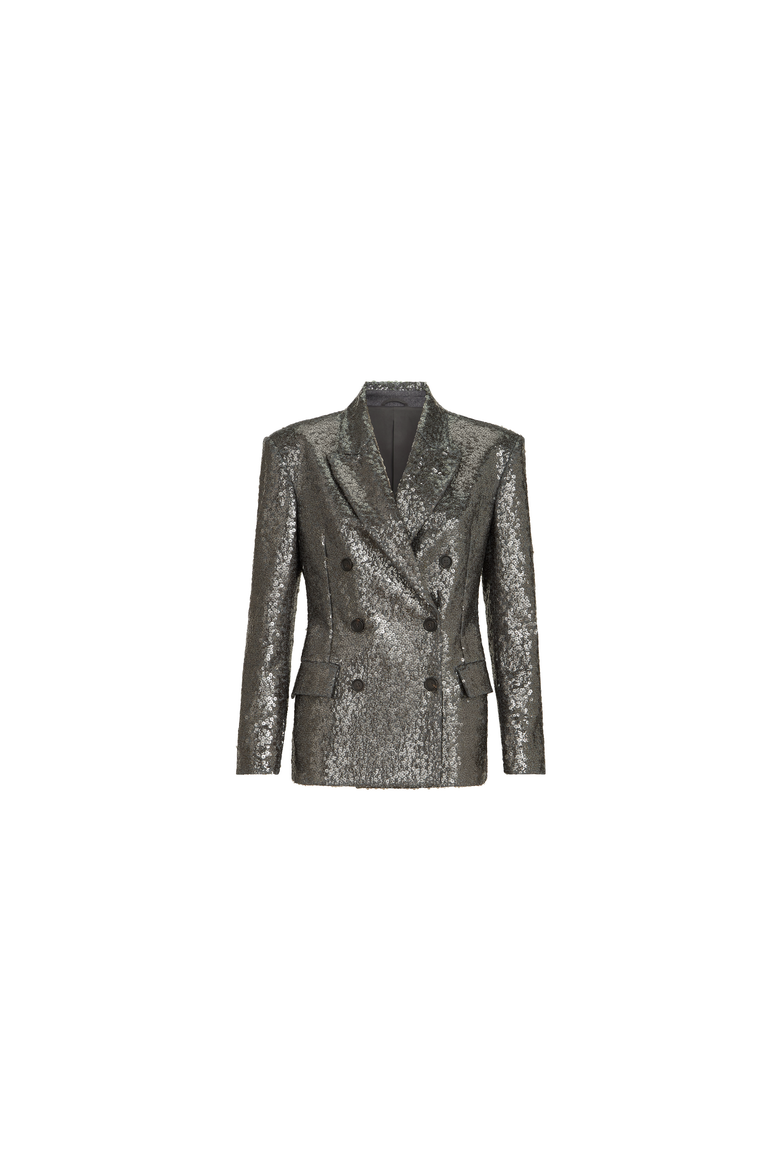 Dazzling texture embroidery blazer in virgin wool flannel, Alternate, color, Dark Grey