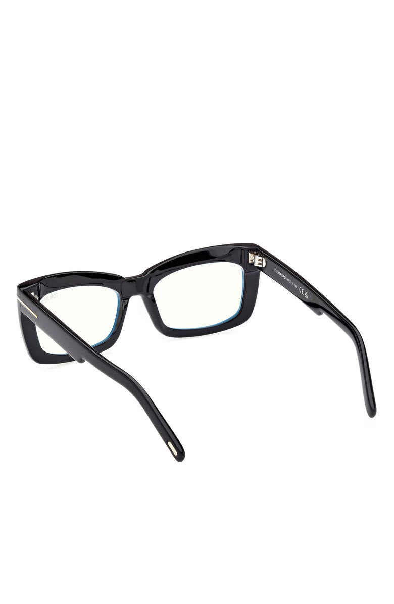 TOM FORD 55mm Rectangular Blue Light Blocking Glasses, Alternate, color, Black Eco / T Logo