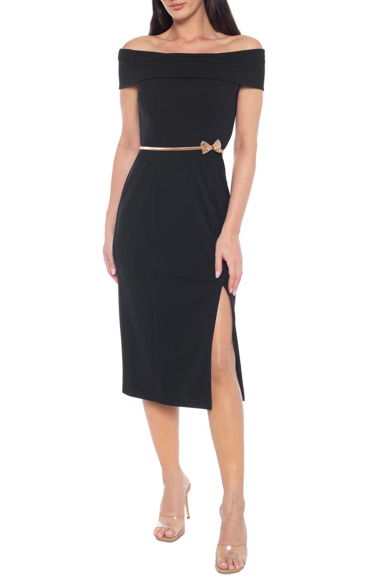 Off the Shoulder Scuba Knit Midi Dress, Main, color, BLACK