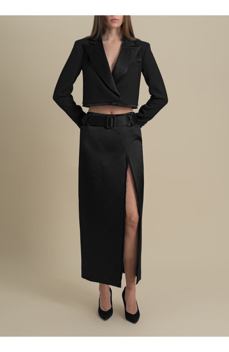 Contessa Mills Morgaine Stretch Sateen Structured Refined Cropped Blazer, Alternate, color, Black