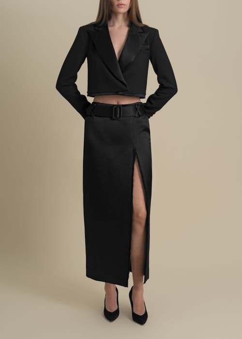 Contessa Mills Morgaine Stretch Sateen Structured Refined Cropped Blazer In Black