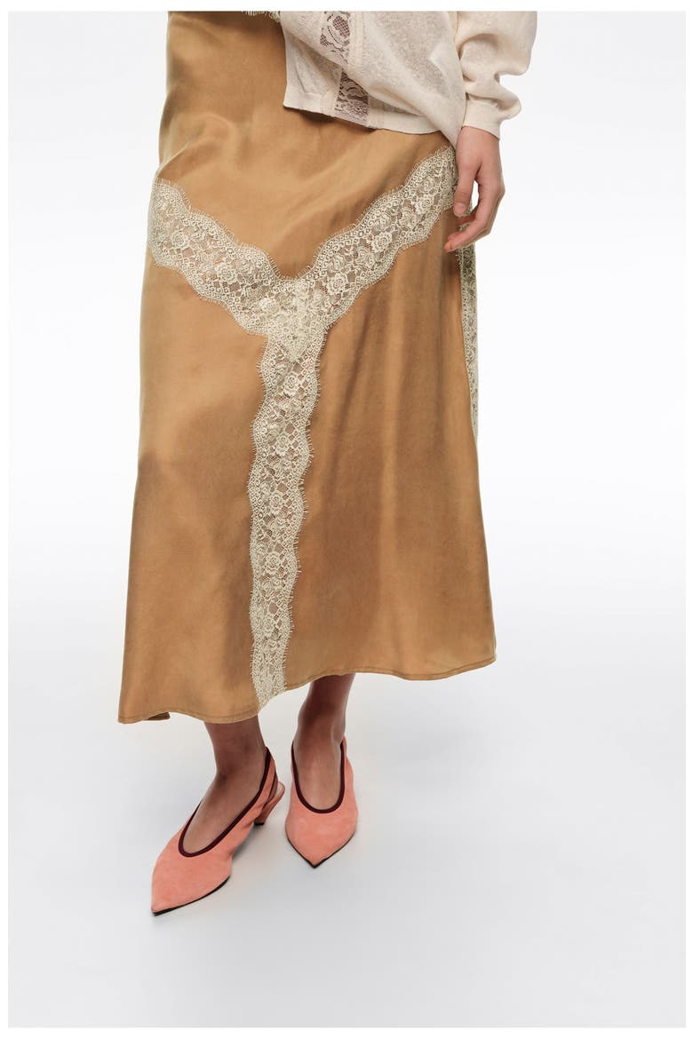 Lace-detailed flared skirt, Alternate, color, TOFFEE