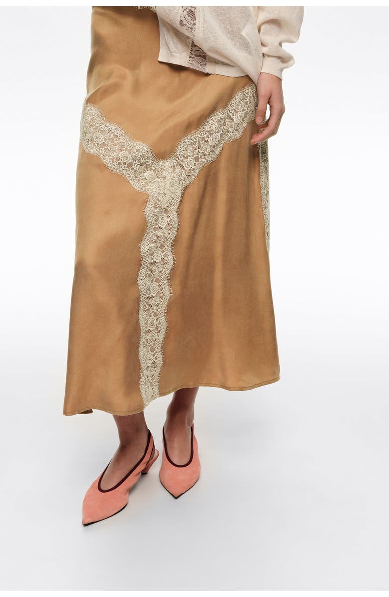 Bimba y Lola Lace-detailed flared skirt, Alternate, color, Toffee