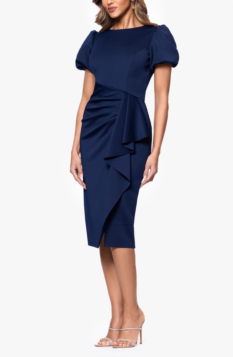 Xscape Evenings Puff Sleeve Sheath Cocktail Dress, Alternate, color, Midnight