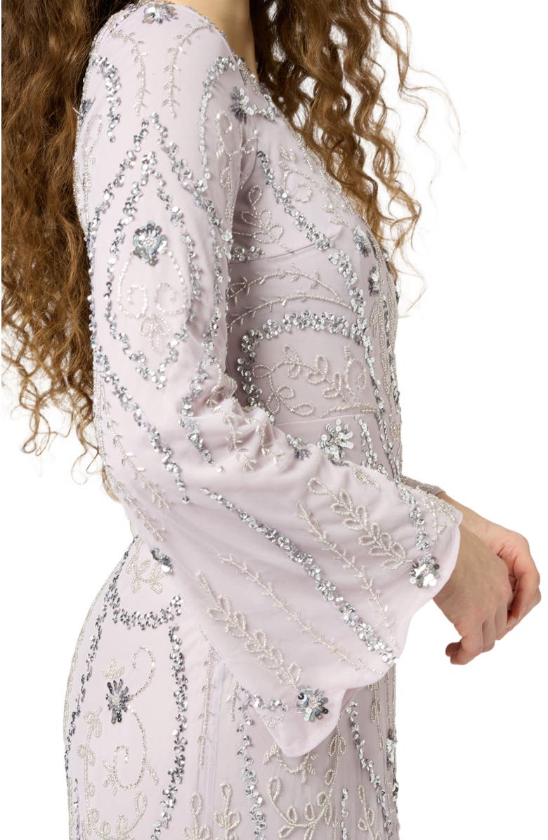 MARYISA Occasion Modest Embellished Sequin Beaded Floral Evening Dress, Alternate, color, Lilac