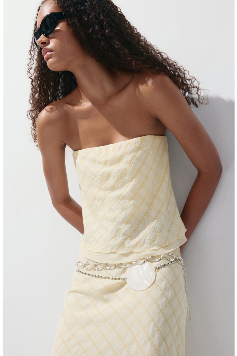 Checkered Strapless Top, Alternate, color, YELLOW
