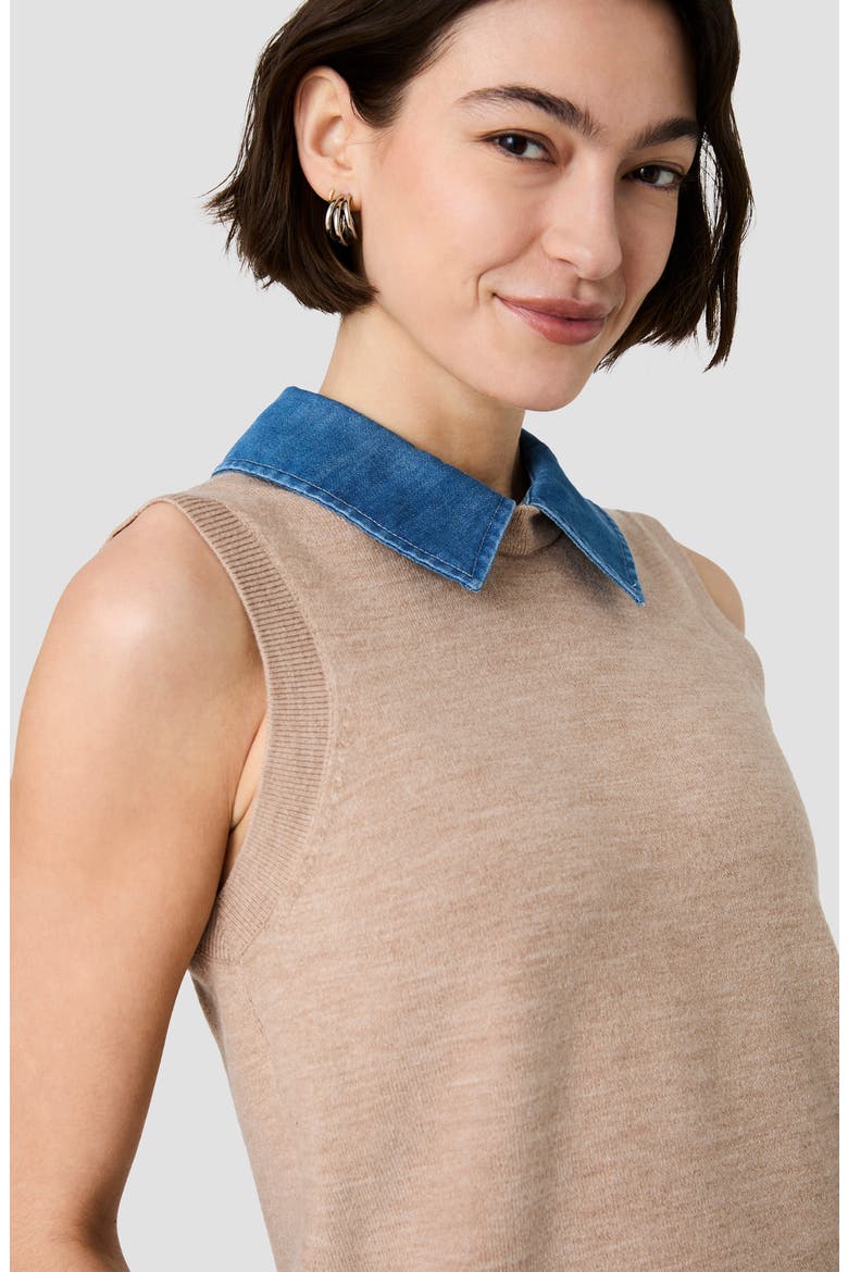 Babysoft Denim Collar Knit Vest, Alternate, color, TAUPE/ SKY BLUE VINTAGE