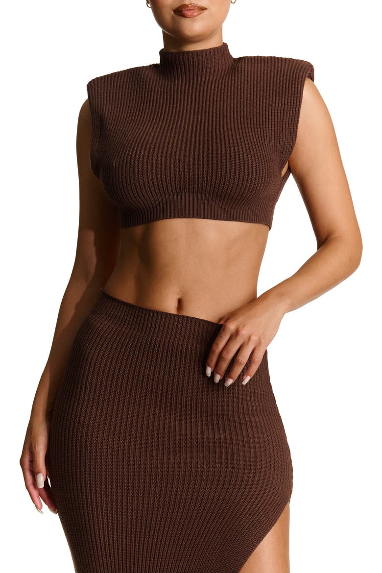 Mock Neck Crop Rib Sweater, Main, color, DARK CHOCOLATE