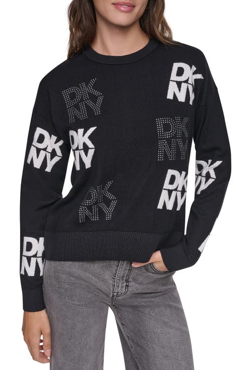 Intarsia Rhinestone Logo Sweater