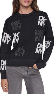 DKNY Intarsia Rhinestone Logo Sweater
