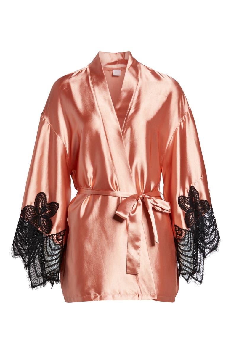 Oh La La Cheri Drama Lace Trim Satin Robe, Alternate, color,