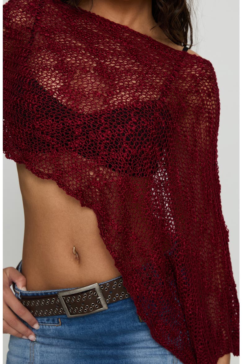 Boni Knit One-Shoulder Poncho, Alternate, color, WINE