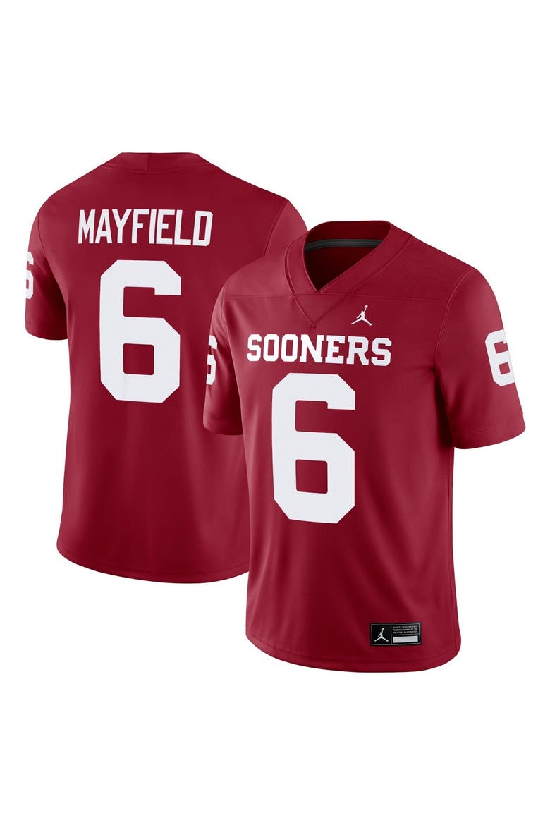 Men's Jordan Brand Baker Mayfield Crimson Oklahoma Sooners Alumni Player Game Jersey, Main, color, Crimson