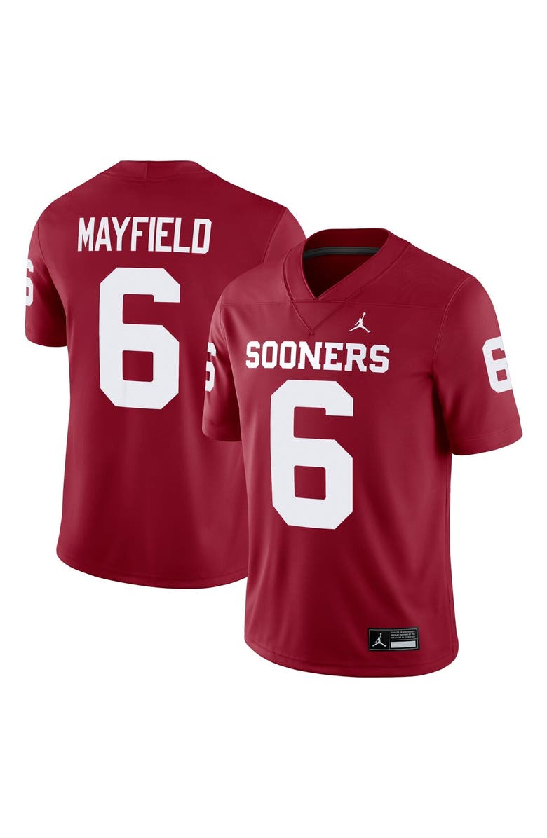 Jordan Brand Men's Jordan Brand Baker Mayfield Crimson Oklahoma Sooners Alumni Player Game Jersey, Main, color, 