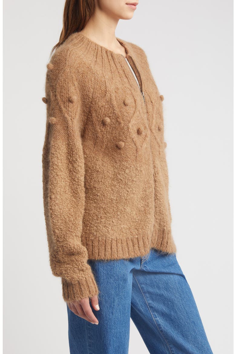 Popcorn Bouclé Zip-Up Cardigan, Alternate, color, MINK
