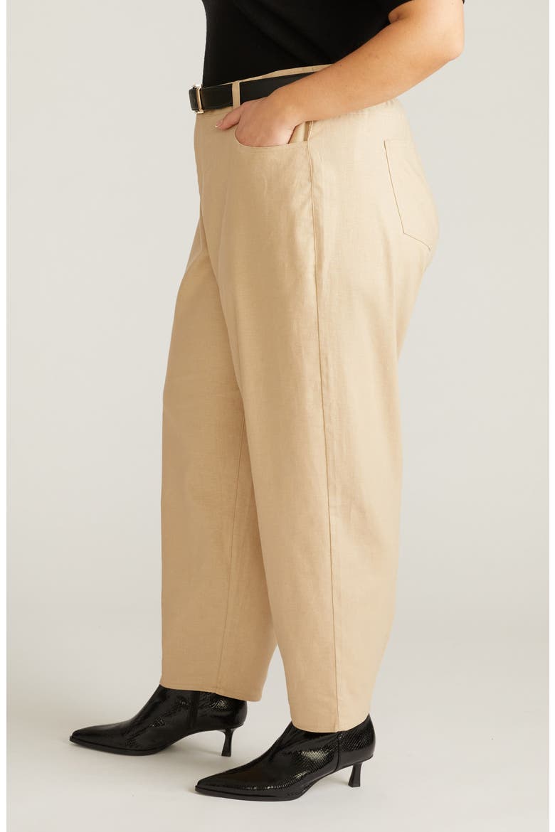 Lou High Waist Barrel Linen Blend Jeans, Alternate, color, DANISH COFFEE