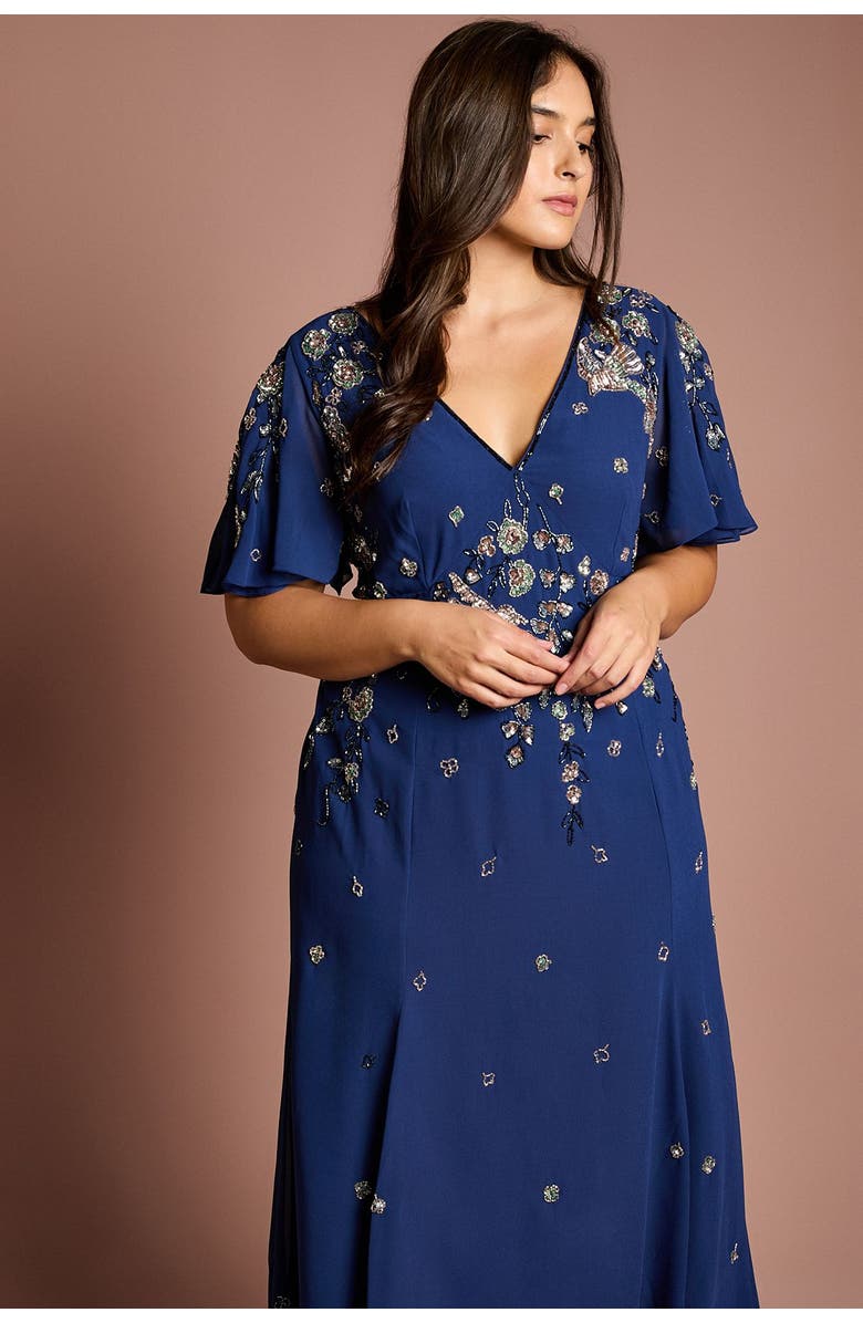 Coast Plus Floral Embellished Midi Dress, Alternate, color, Navy