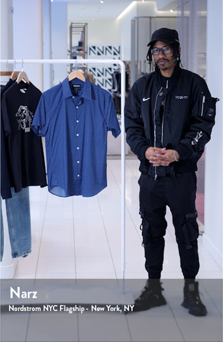 Tech Slim Fit Dot Print Short Sleeve Performance Button-Up Shirt, sales video thumbnail