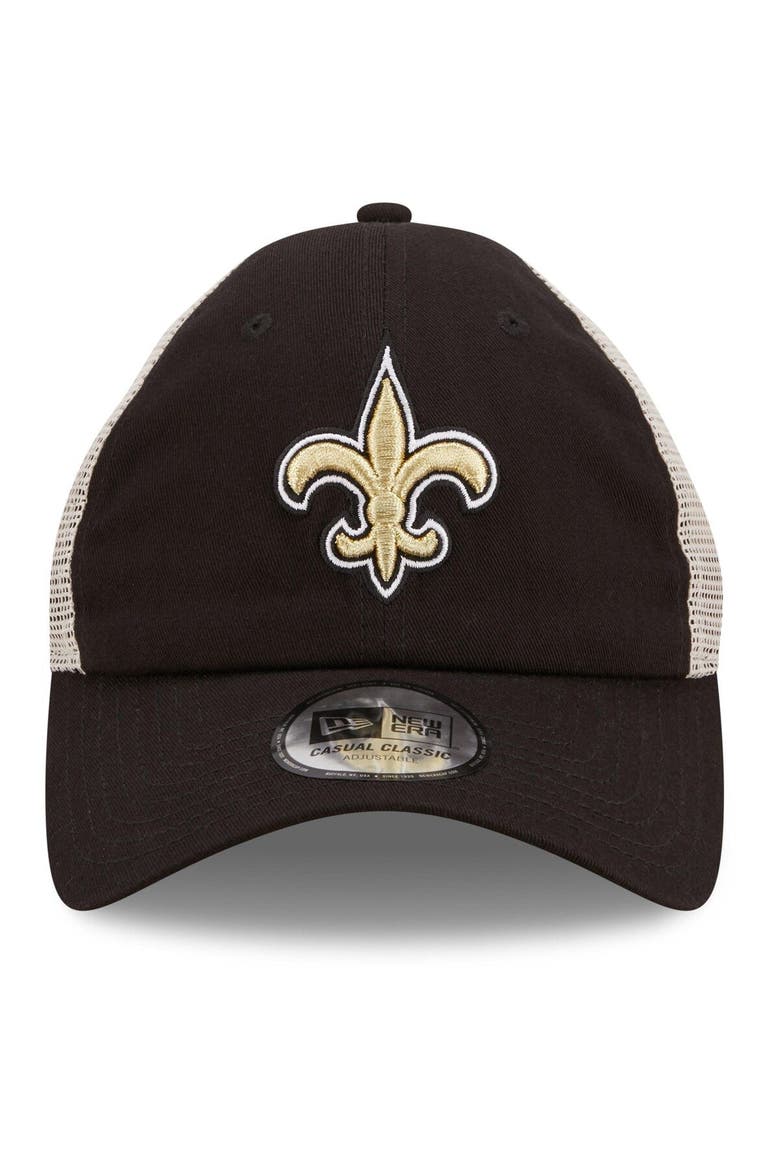 Men's New Era Black/White New Orleans Saints Flag 9TWENTY Trucker Snapback Hat, Alternate, color, Black