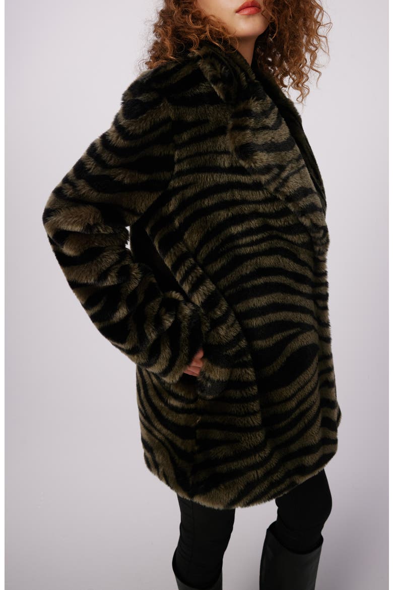 Tanesha Faux Fur Coat, Alternate, color, ZEBRA OLIVE