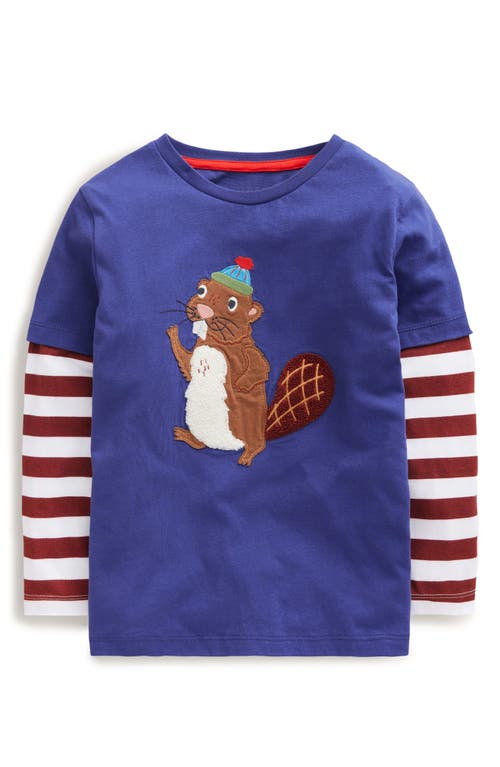 Boden Kids' Squirrel Appliqué Long Sleeve Cotton Graphic T-Shirt in Starboard 