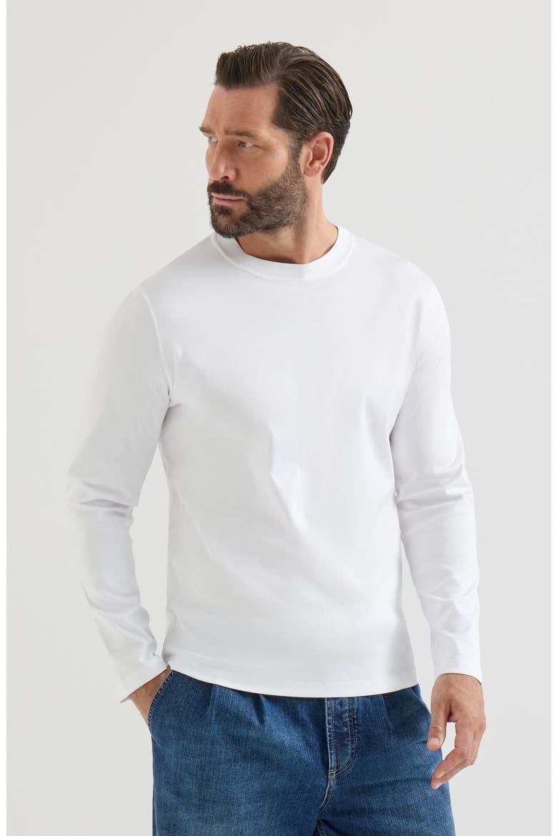Cotton jersey long sleeve crew neck T-shirt, Main, color, White