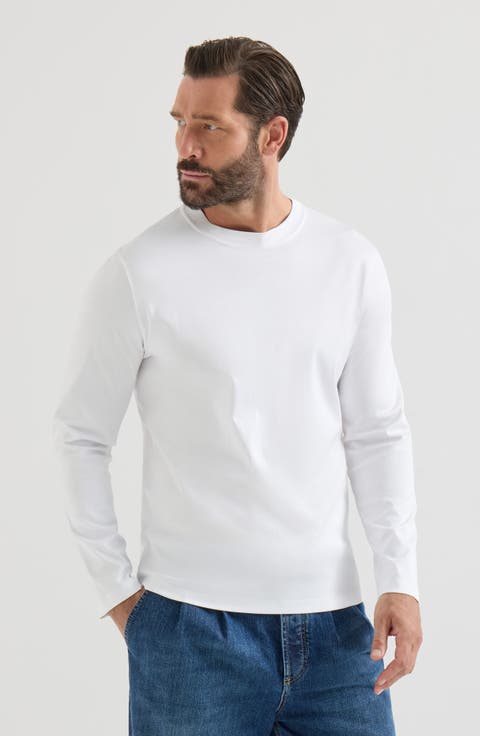 Cotton jersey long sleeve crew neck T-shirt