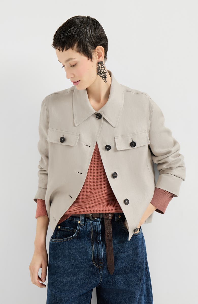 Brunello Cucinelli Linen diagonal jacket, Alternate, color, Beige