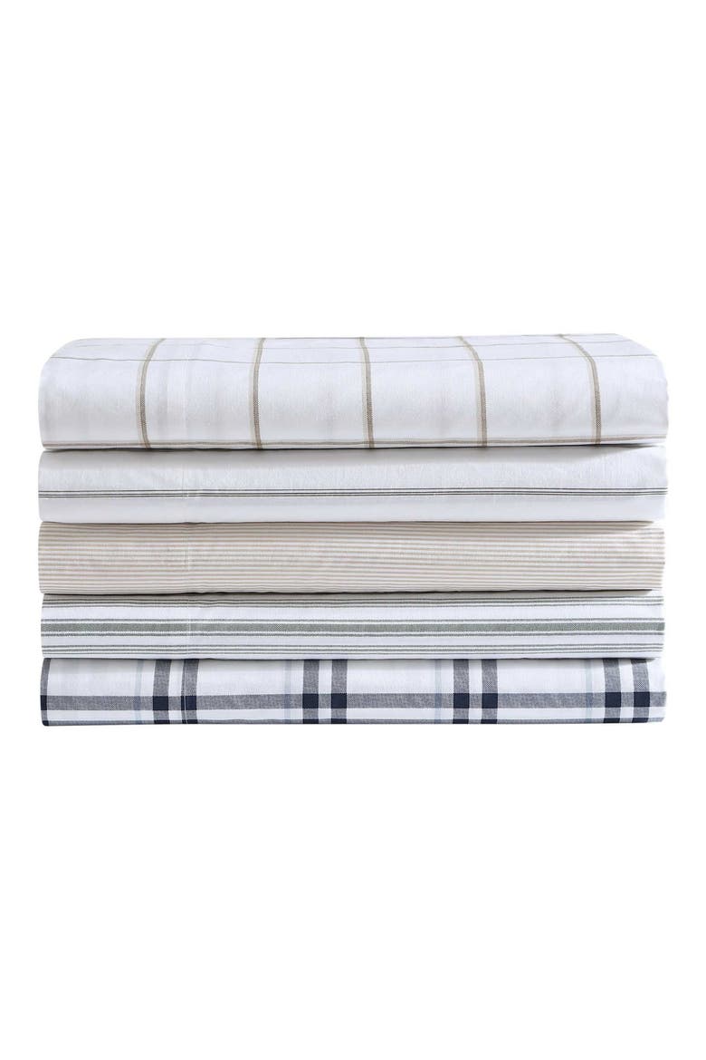Ryan Cove Plaid 200-Thread Count Cotton Percale Sheet Set, Alternate, color, DARK BLUE