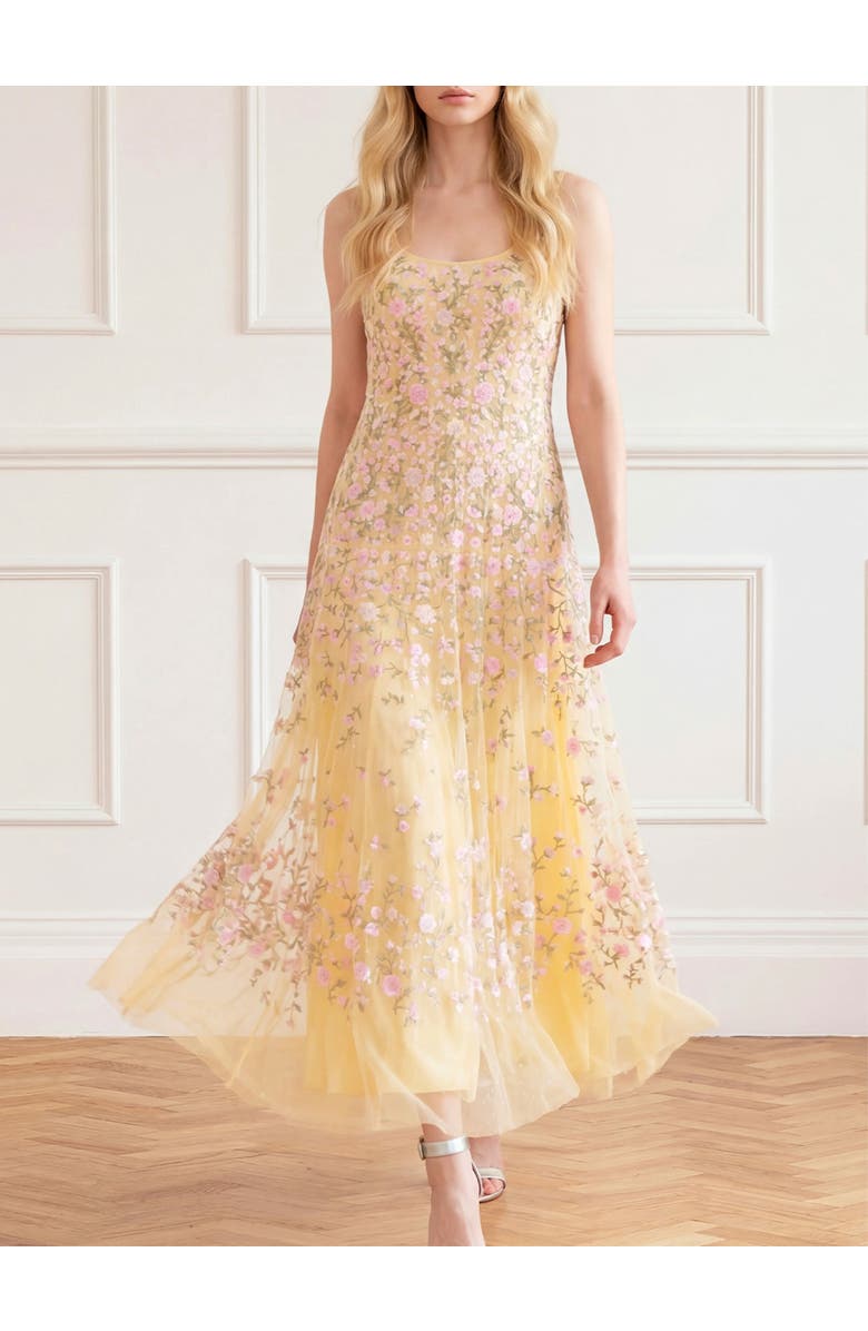 Needle & Thread Sylvia Rose Scoop Neck Ankle Gown, Alternate, color, Lemon Sorbet/Pastel