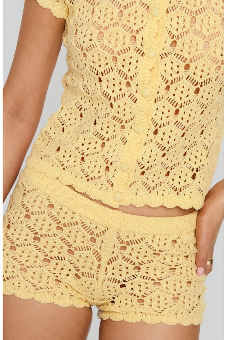 Sun Still Shines Pointelle Stitch Button-Up Top & Shorts Set, Alternate, color, YELLOW