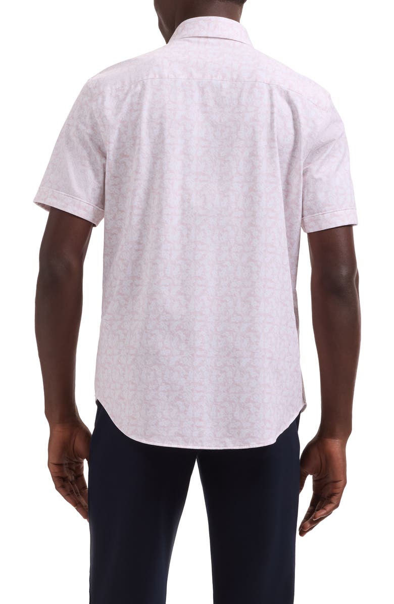Bugatchi Miles OoohCotton<sup>®</sup> Floral Print Short Sleeve Button-Up Shirt, Alternate, color, Peach