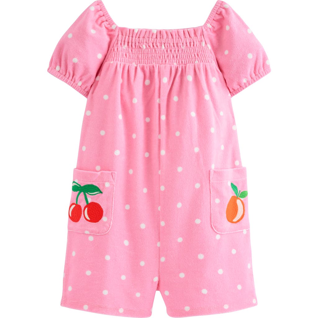 Mini Boden Kids' Print Terry Cloth Romper In Bubblegum Embroidered Fruit