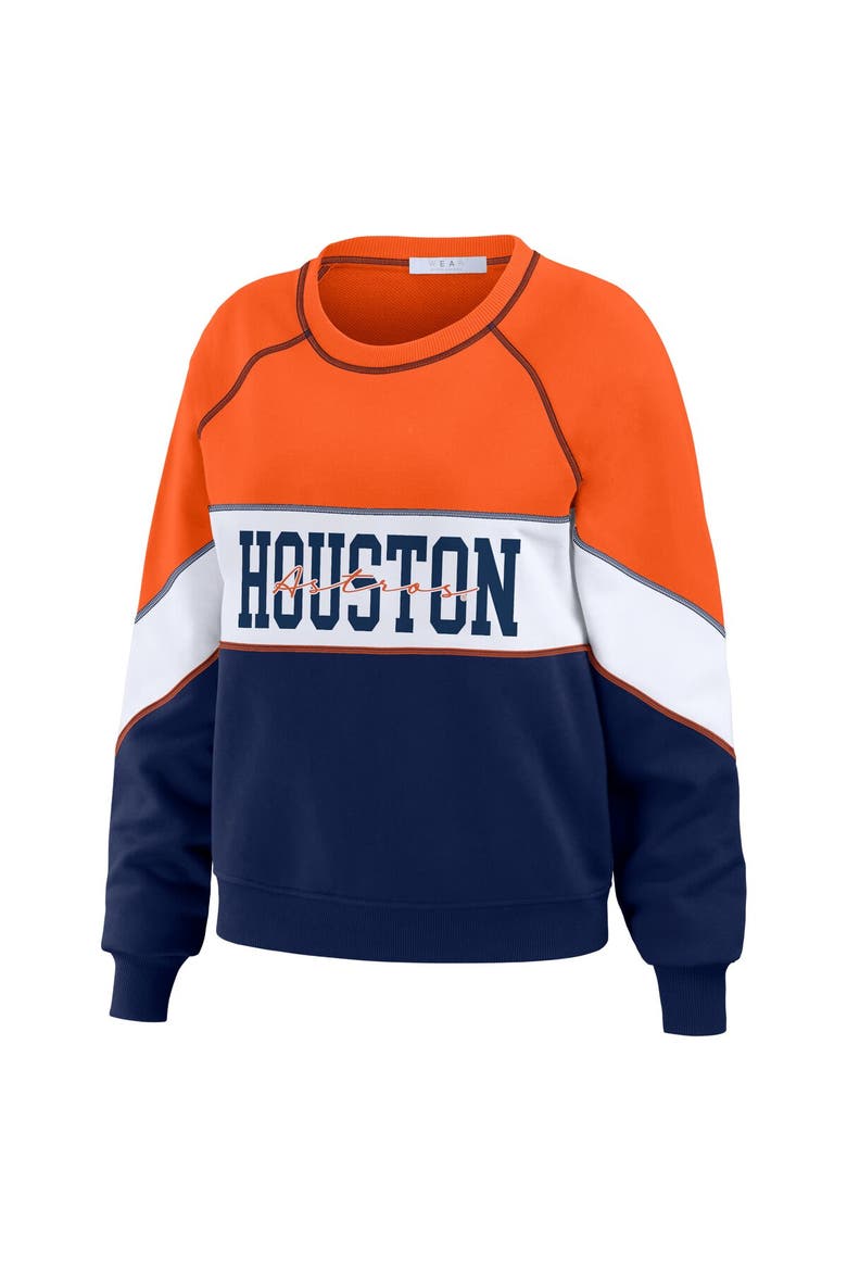 Women's WEAR by Erin Andrews Orange/Navy Houston Astros Color Block Crew Neck Pullover Sweatshirt, Alternate, color, Orange