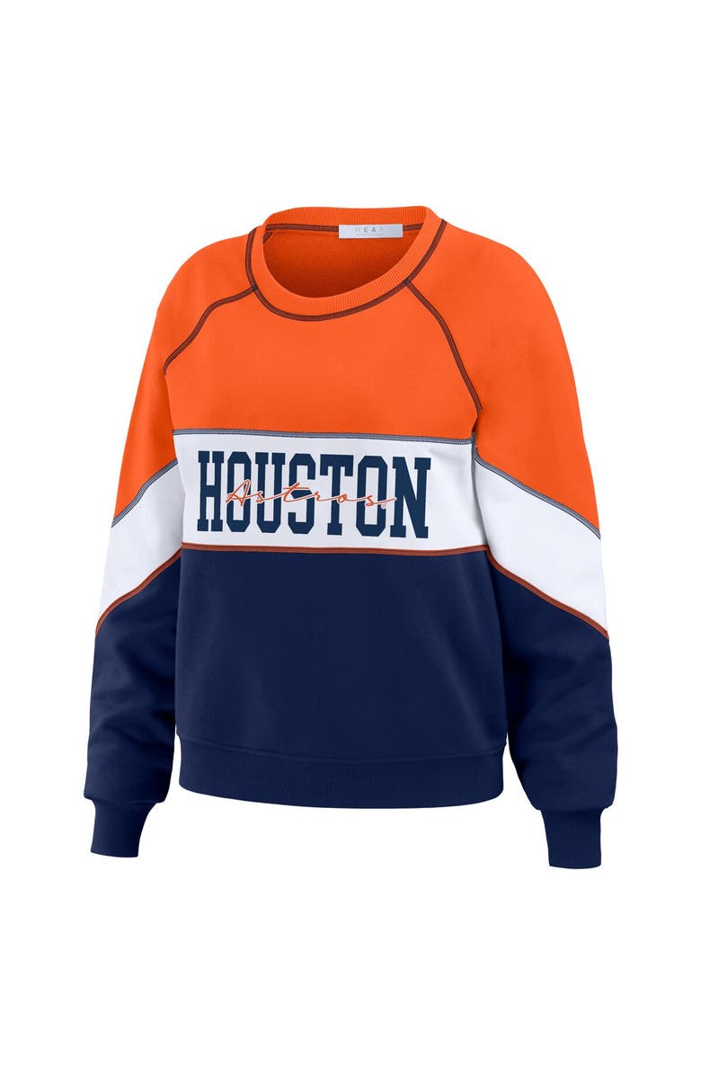 WEAR by Erin Andrews Women's WEAR by Erin Andrews Orange/Navy Houston Astros Color Block Crew Neck Pullover Sweatshirt, Alternate, color,