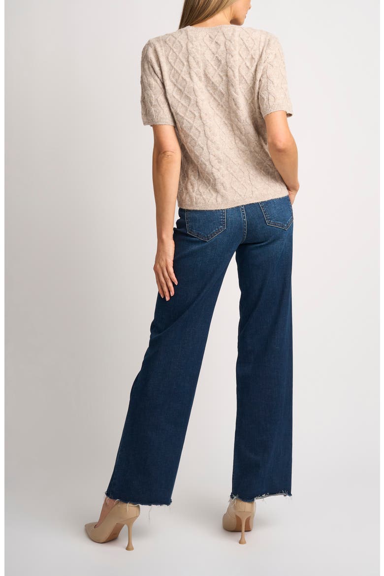 Fuzzy Cable Stitch Short Sleeve Crewneck Sweater, Alternate, color, SANDY PERU