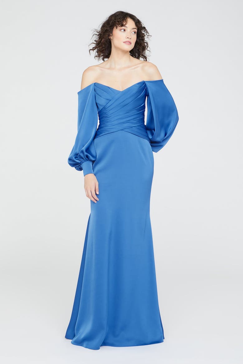 Milenia Draped Sleeve Gown, Alternate, color, Cornflower Blue