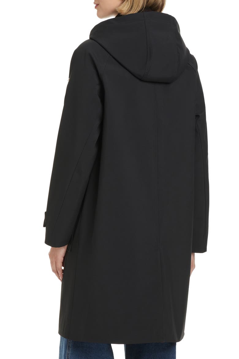 Contrast Collar Longline Raincoat, Alternate, color, BLACK