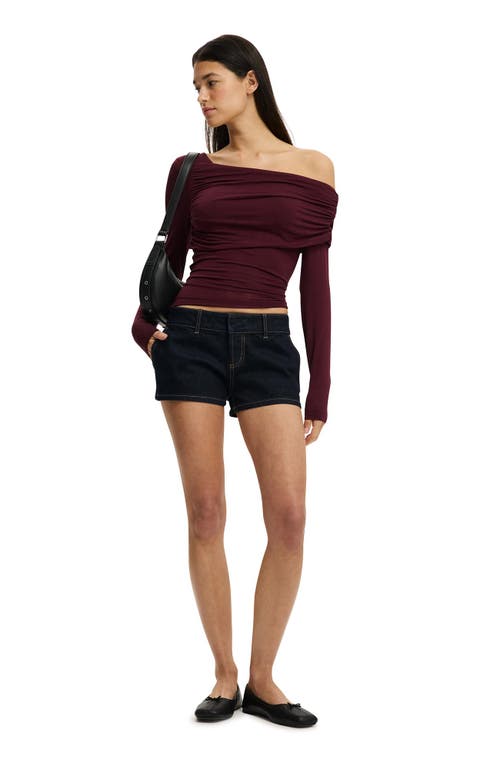 Cotton On One Shoulder Base Layer Long Sleeve In Burgundy