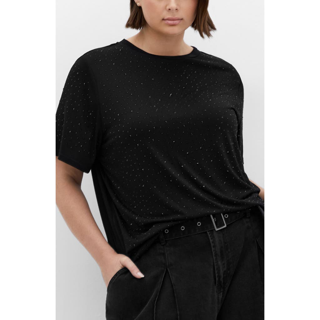 City Chic Blinged Up Embellished T-shirt In Black
