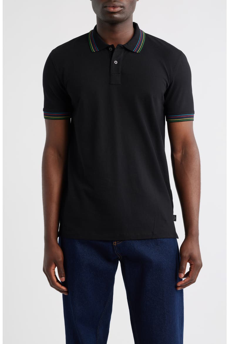 Tipped Stretch Cotton Polo, Main, color, BLACK
