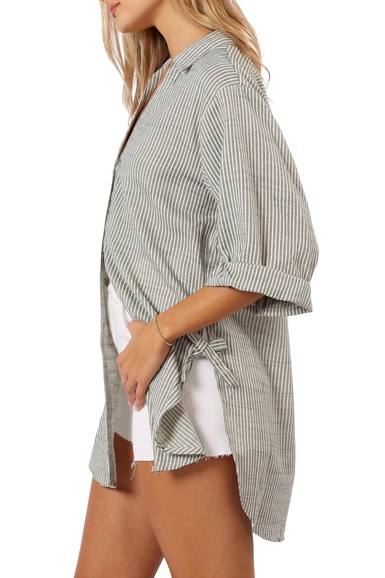 Wren Oversize Stripe Button-Up Shirt, Alternate, color, OLIVE