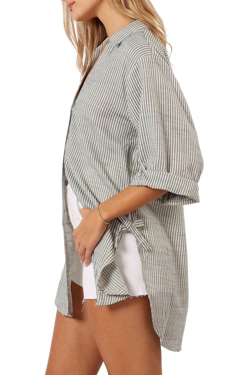 Petal & Pup Wren Oversize Stripe Button-Up Shirt, Alternate, color, Olive